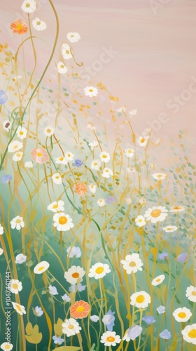 Flowers field outdoors painting pattern.