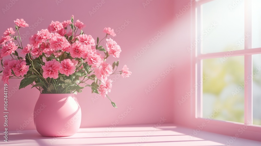 Pink Flowers in a Bright Sunlit Room Pink Flowers in a Bright Sunlit Room