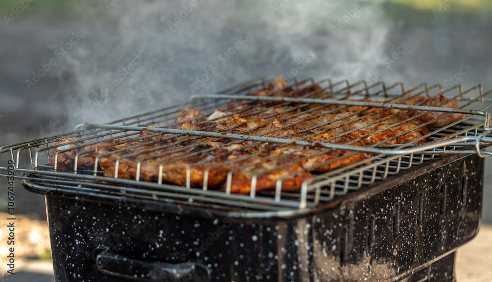 Top view of Mexican style chicken barbecue. Top view of Mexican style chicken barbecue.