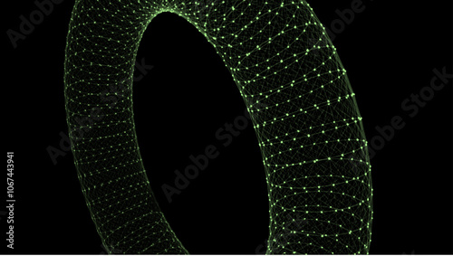 Color wireframe torus with connection dots and lines. 3d geometric form. Realistic isolated model. 3d rendering