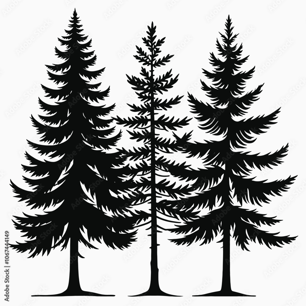 Fototapeta premium four black silhouettes of different types of trees
