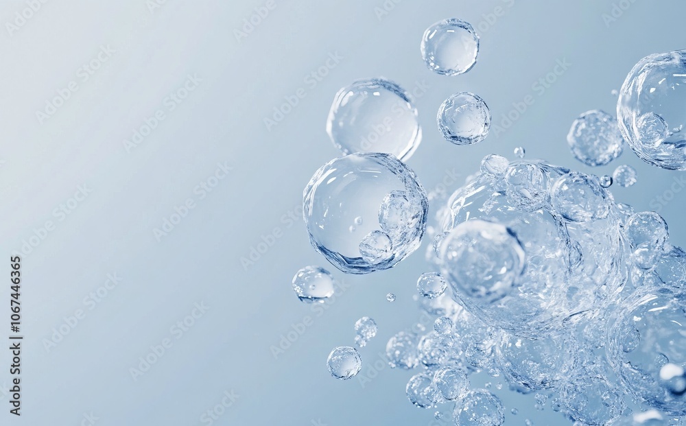 Transparent Water Molecules on Light Blue Background. AI generated illustration Transparent Water Molecules on Light Blue Background. AI generated illustration