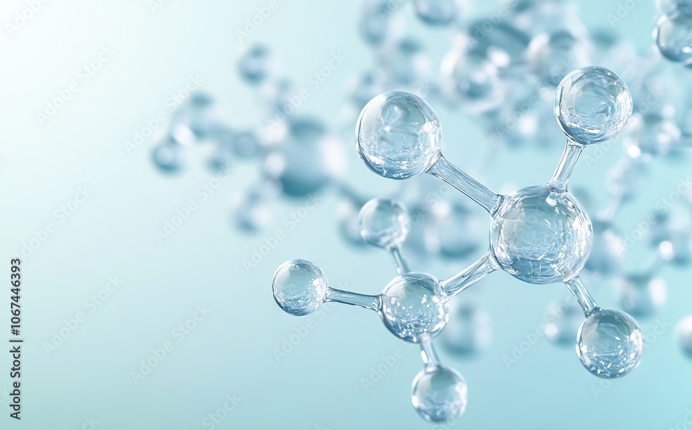 Transparent Water Molecules on Light Blue Background. AI generated illustration Transparent Water Molecules on Light Blue Background. AI generated illustration