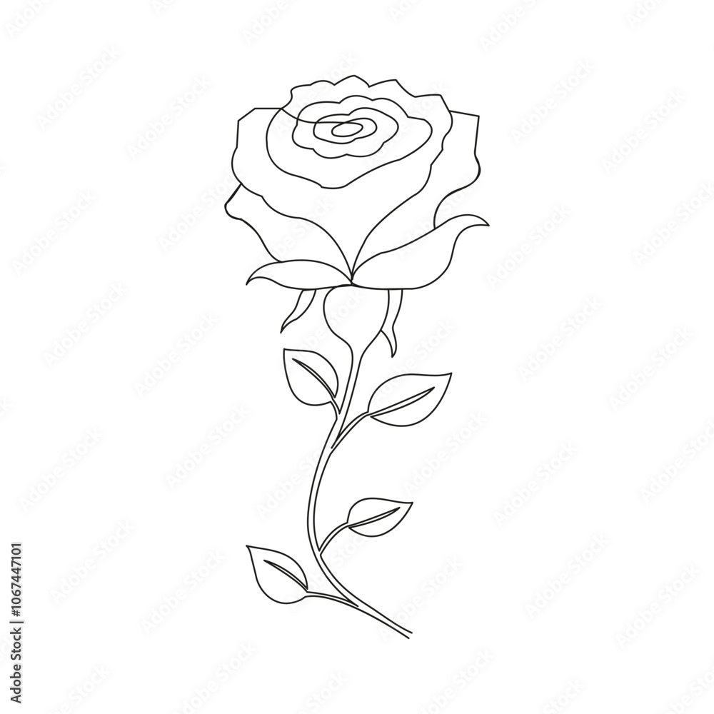 continuous Beautiful rose flower one line hand drawing Art vector illustration