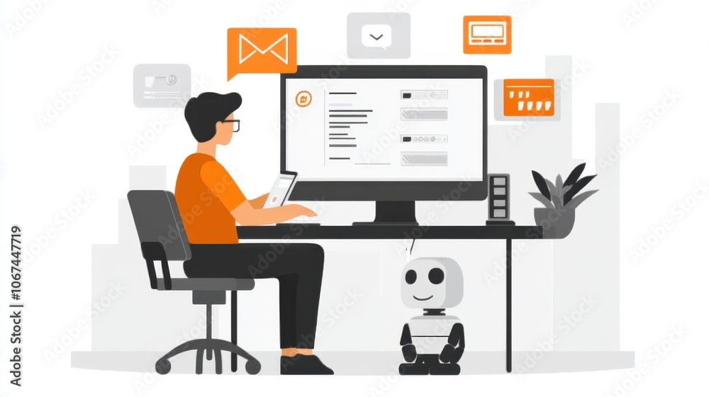 Modern Workspace with Robot and Technology Interaction Modern Workspace with Robot and Technology Interaction