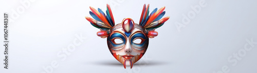 vibrant festival mask with colorful feathers and intricate glitter details, showcasing captivating design