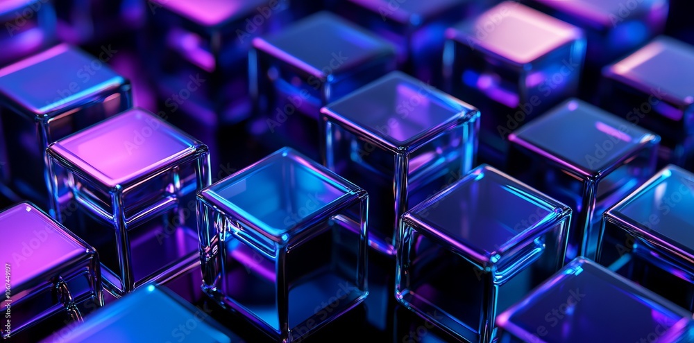 Abstract Blue and Purple Glass Cubes on Black Background. AI generated illustration Abstract Blue and Purple Glass Cubes on Black Background. AI generated illustration