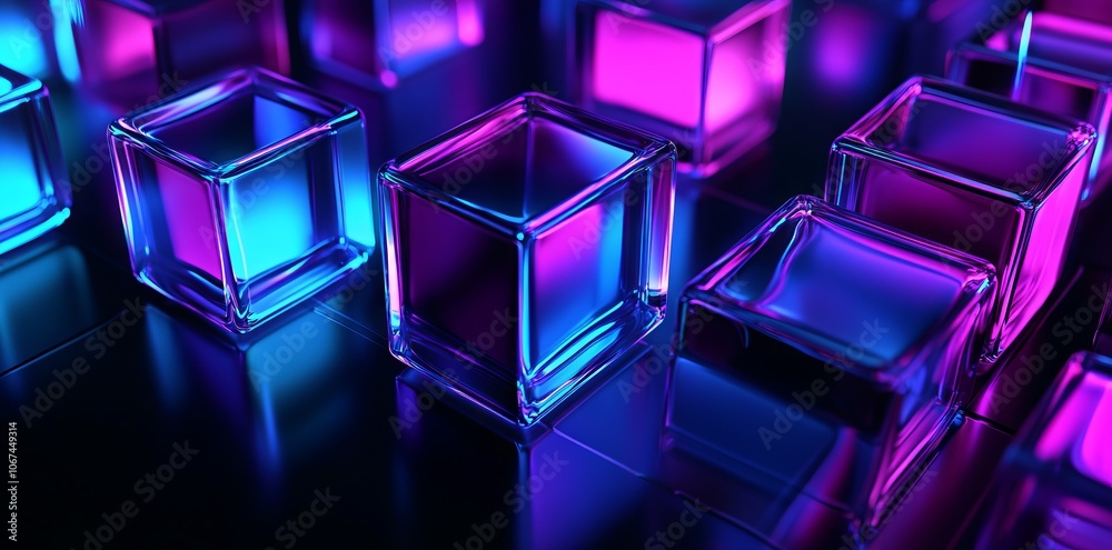 Abstract Blue and Purple Glass Cubes on Black Background. AI generated illustration Abstract Blue and Purple Glass Cubes on Black Background. AI generated illustration