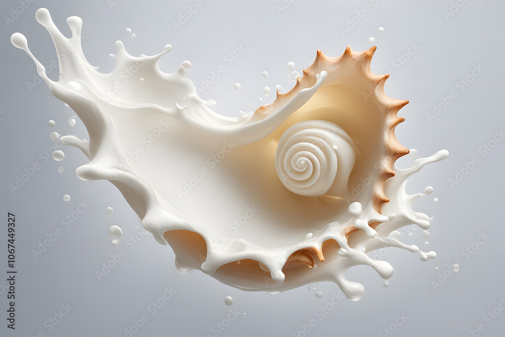 Milk splash shaped like a seashell with delicate edges isolated, AI Generated Milk splash shaped like a seashell with delicate edges isolated, AI Generated