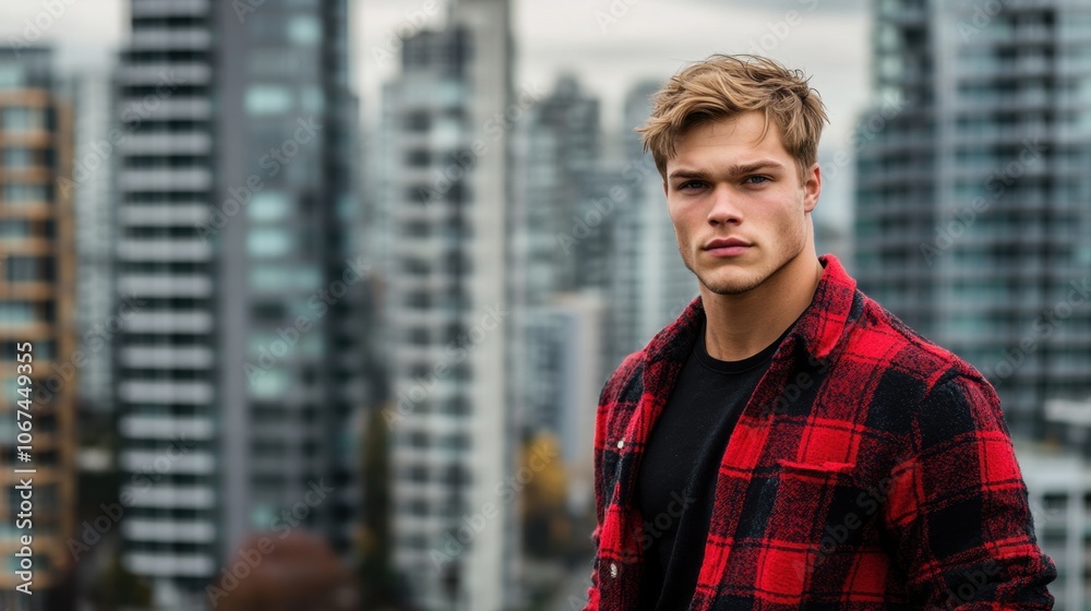 Urban Young Man in Casual Flannel Jacket Urban Young Man in Casual Flannel Jacket