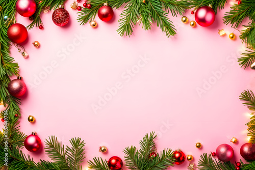 christmas border frame on pink background copy space 