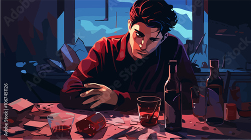 Illustration on the topic of alcoholism. Alcohol abuse. Bad habit.