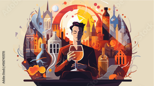 Illustration on the topic of alcoholism. Alcohol abuse. Bad habit.