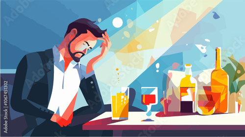 Illustration on the topic of alcoholism. Alcohol abuse. Bad habit.
