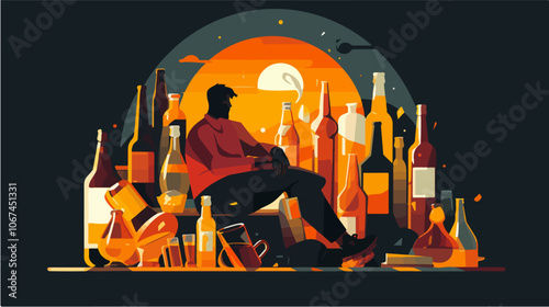 Illustration on the topic of alcoholism. Alcohol abuse. Bad habit.