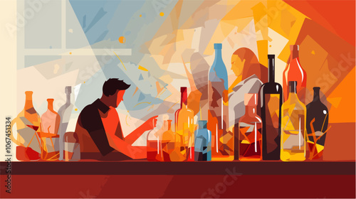 Illustration on the topic of alcoholism. Alcohol abuse. Bad habit.