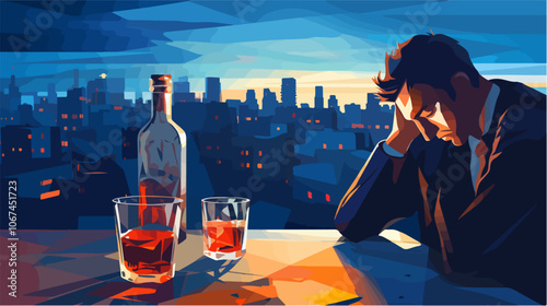 Illustration on the topic of alcoholism. Alcohol abuse. Bad habit.
