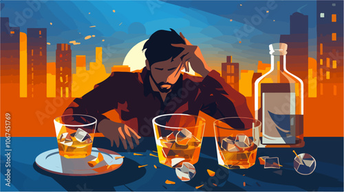 Illustration on the topic of alcoholism. Alcohol abuse. Bad habit.