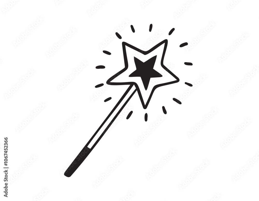 Magic wand hand drawn doodle icon for a fairy. Sketch fabulous and magical Decoration element. Outline drawing. Magic wand hand drawn doodle icon for a fairy. Sketch fabulous and magical Decoration element. Outline drawing.
