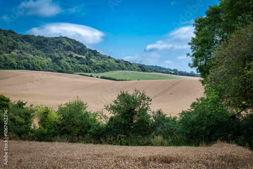 View across the fields and North Downs at Trottiscliffe, West Malling, Maidstone, Kent photo