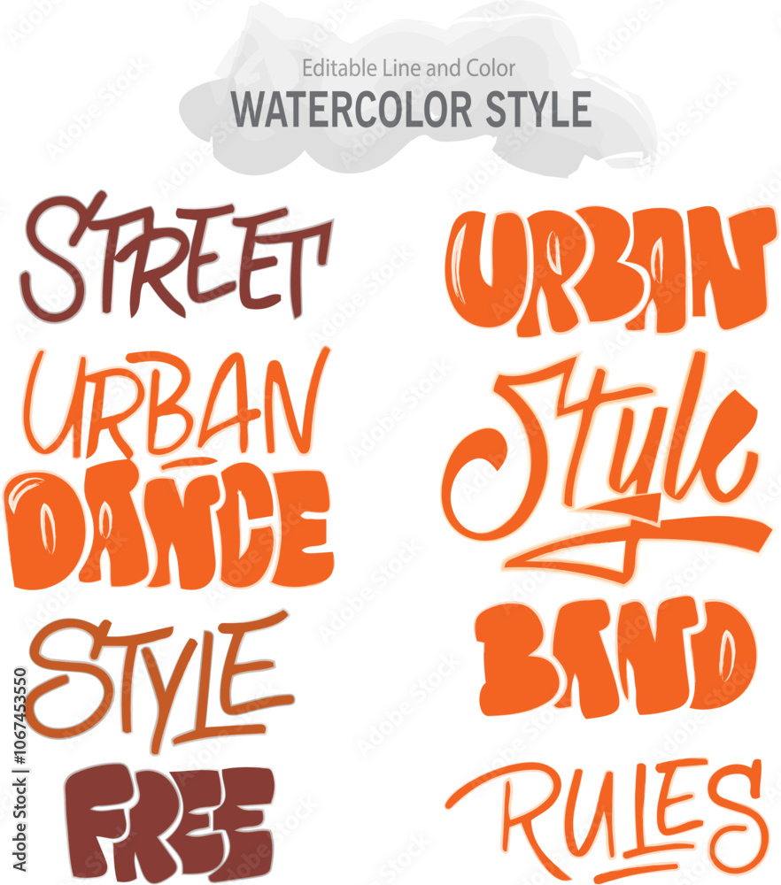 ICON WATERCOLOR STYLE EDITABLE LINE and COLOR vettoriale Vettori e Illustrazioni di Scritte Urban