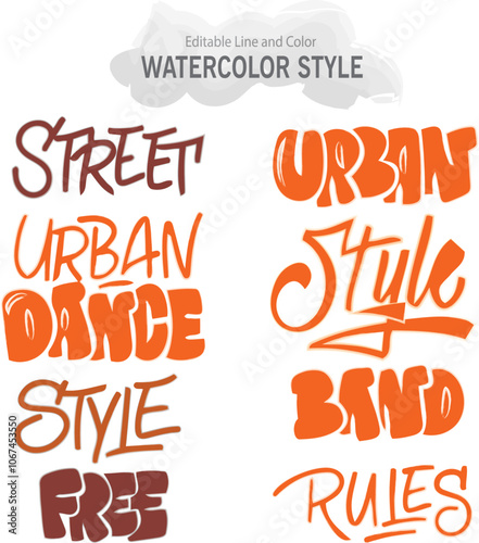 ICON WATERCOLOR STYLE EDITABLE LINE and COLOR vettoriale Vettori e Illustrazioni di Scritte Urban