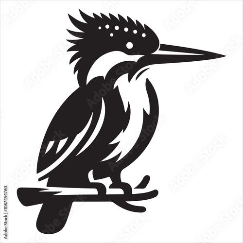 An illustration of a kingfisher bird in black silhouette