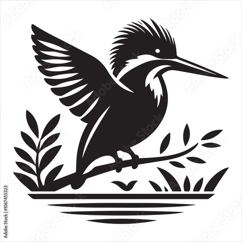 Wallpaper Mural An illustration of a kingfisher bird in black silhouette Torontodigital.ca