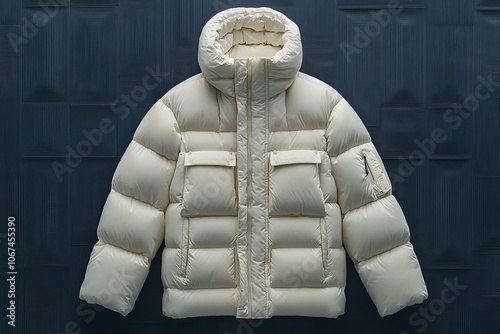 Obraz na płótnie White Puffer Jacket with Hood - Casual Winter Outerwear w salonie