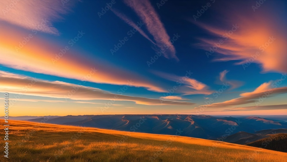 Obraz premium Panoramic Landscape of Mountain Range Under Vibrant Sky