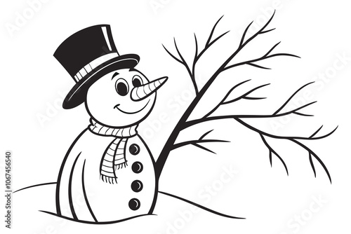 a frosty the snowman black silhouette  vector style with white background C.eps