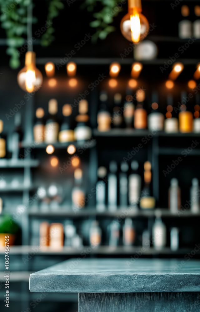 Minimalist Grey Concrete Table with Bar Background for Wine or Dish Product Showcase Minimalist Grey Concrete Table with Bar Background for Wine or Dish Product Showcase