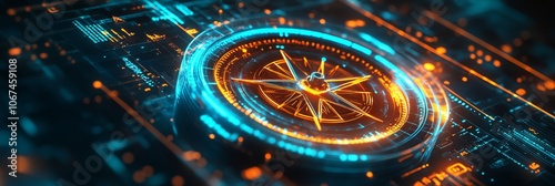 Wallpaper Mural Futuristic digital compass with glowing blue and orange lights, designed for a high-tech interface. AI generated illustration Torontodigital.ca