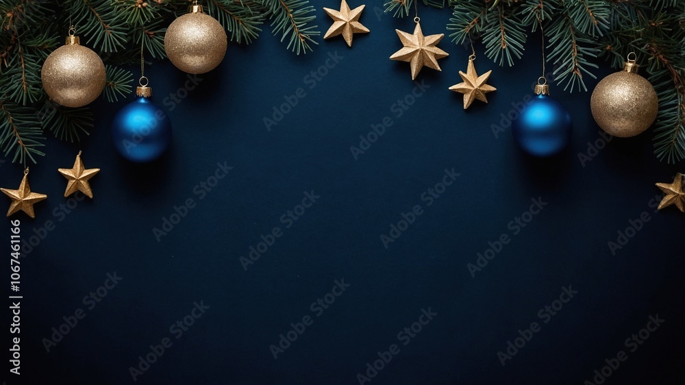 fondo navideño azul con bolas de navidad y estrellas doradas. Espacio para escribir fondo navideño azul con bolas de navidad y estrellas doradas. Espacio para escribir
