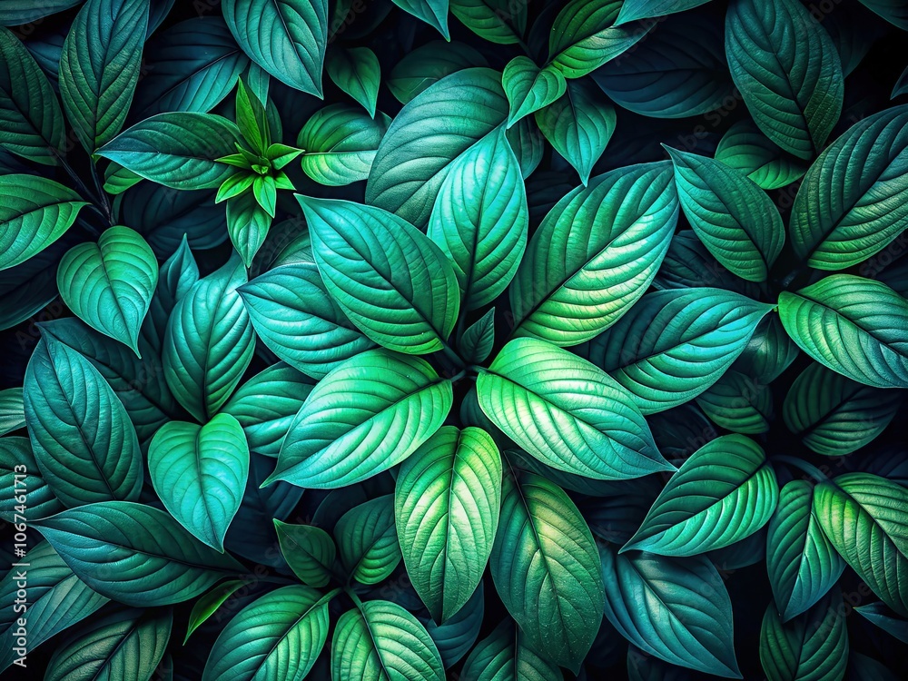 Intense green leaves, captured in a night AI photo. Intense green leaves, captured in a night AI photo.