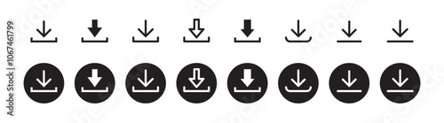 Download icon symbol. Round sign down arrow. Download icon for apps, websites interface.