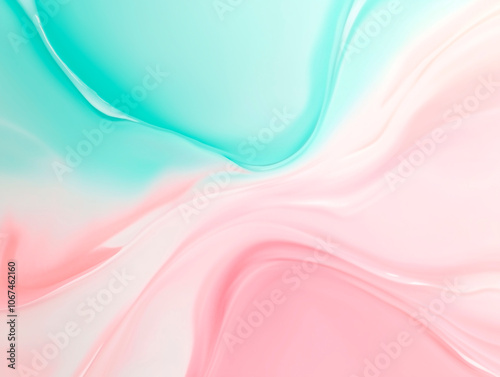 waves of turquoise and pink liquid paint, abstract background