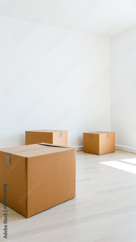 three cardboard boxes an empty room