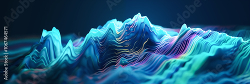 Colorful abstract mountain landscape with layered textures and vibrant details illuminated by soft lighting