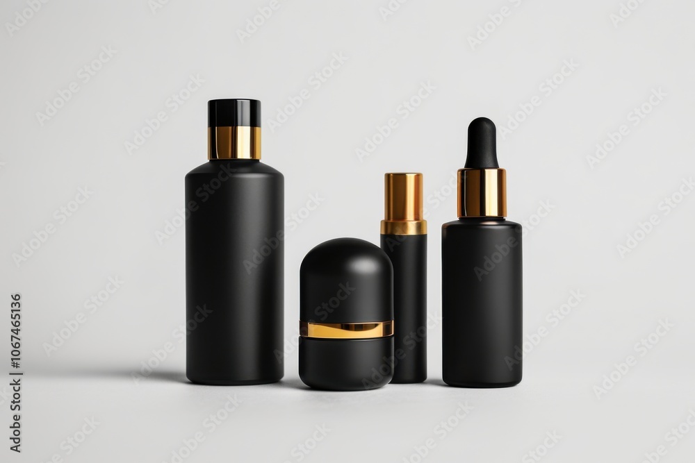 Luxury Black Skincare Bottles with Matte Finish and Pump Dispensers for Elegant Cosmetic Packaging and Beauty Product Photography Luxury Black Skincare Bottles with Matte Finish and Pump Dispensers for Elegant Cosmetic Packaging and Beauty Product Photography