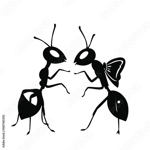 a black and white illustration of two ants