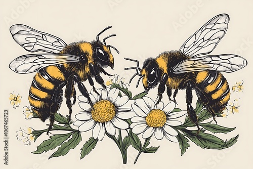  seamless pattern of colored hand drawn doodle sketch flowers and bee bumblebee insects isolated on white background
