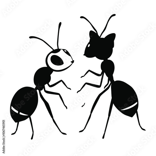 a black and white illustration of two ants