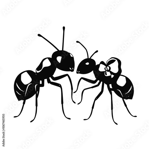 a black and white illustration of two ants