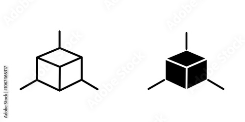 3D modeling icon. filled and line stroke icons