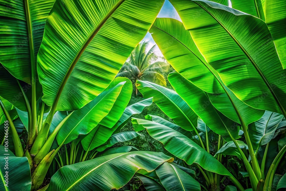 Fototapeta premium Lush Tropical Jungle Banana Leaves - Minimalist Photography