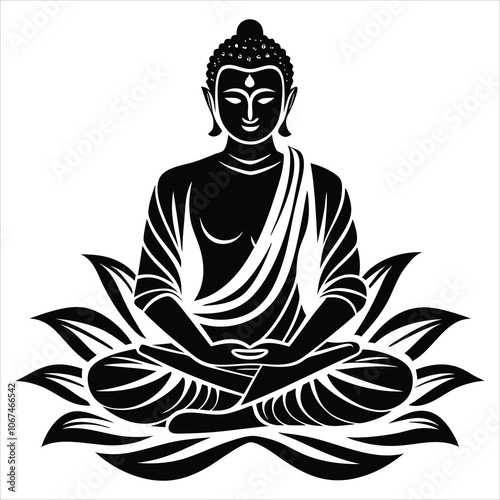 Meditating buddha silhouette vector art illustration icon logo