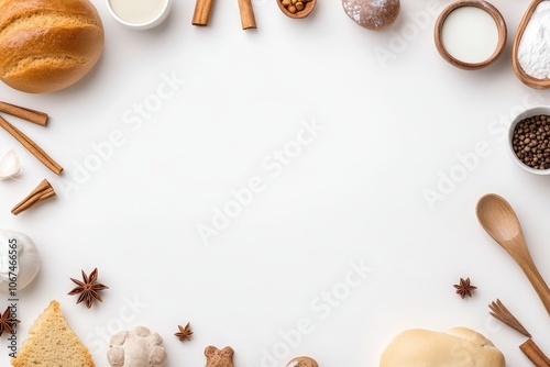 Cooking and Baking Ingredients on White Background