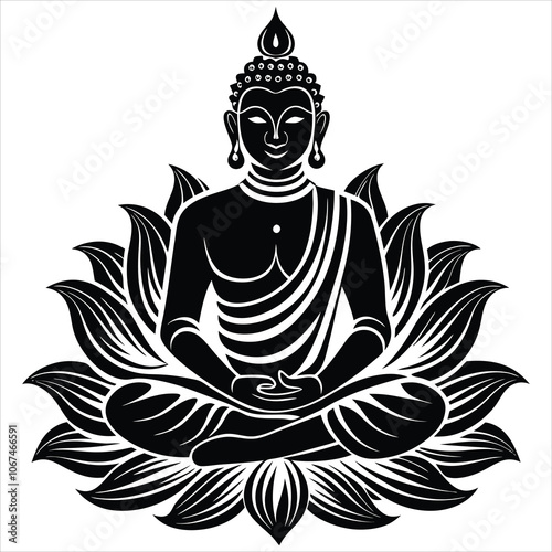 Meditating buddha silhouette vector art illustration icon logo