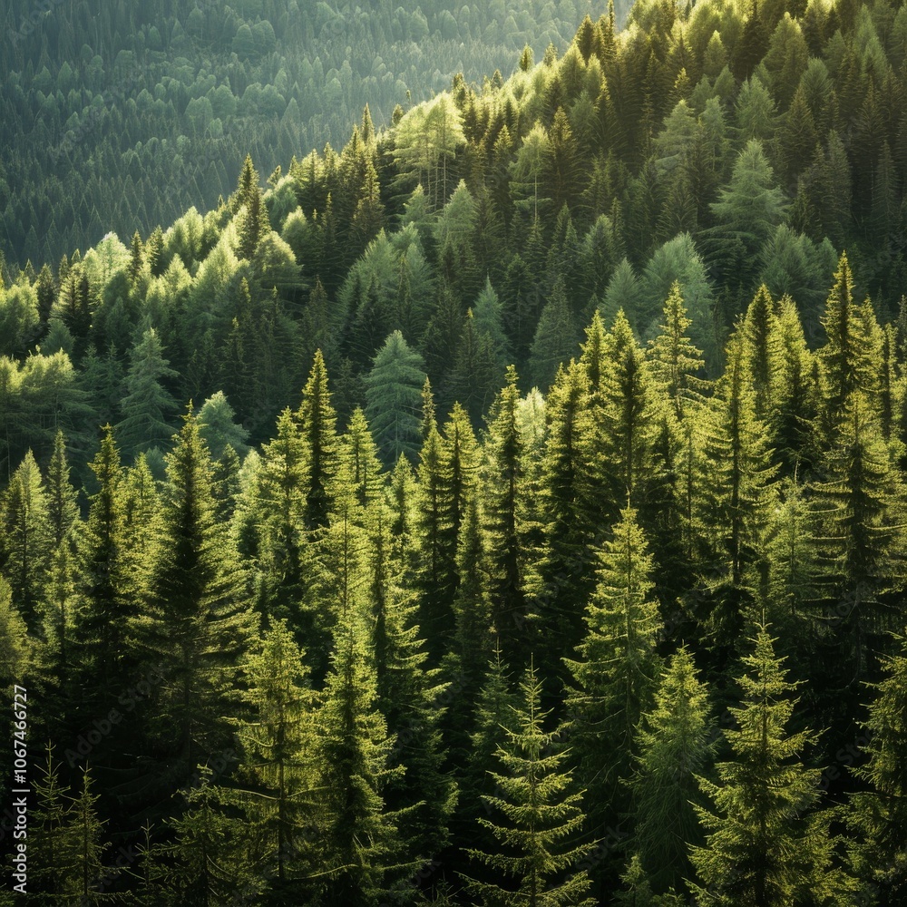 Healthy green trees in a forest of old spruce, fir and pine -- Healthy green trees in a forest of old spruce, fir and pine --